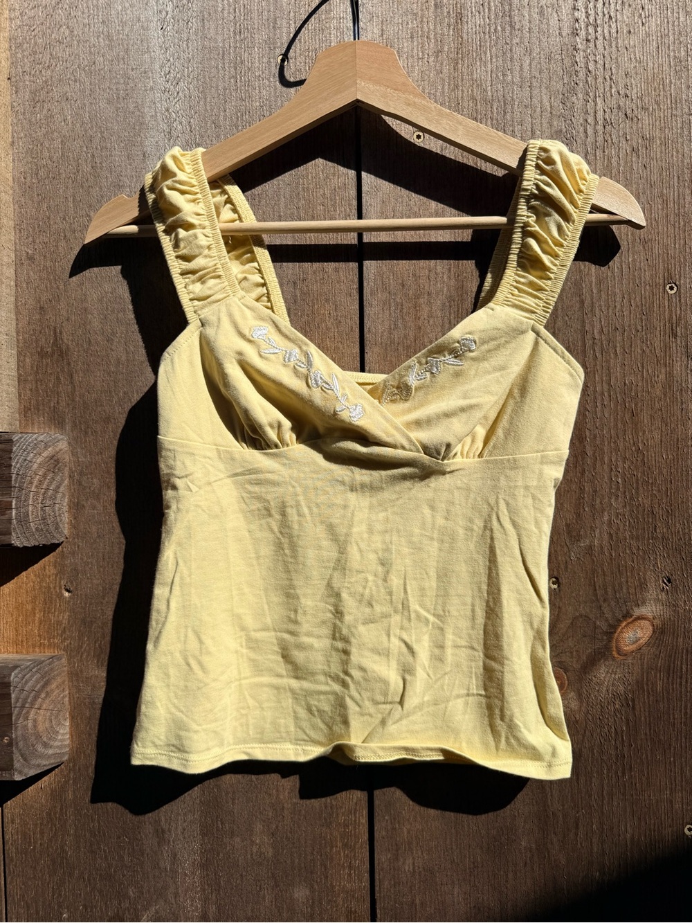 wild fable Yellow Ruffled Strap Camisole with Embroidered Detail